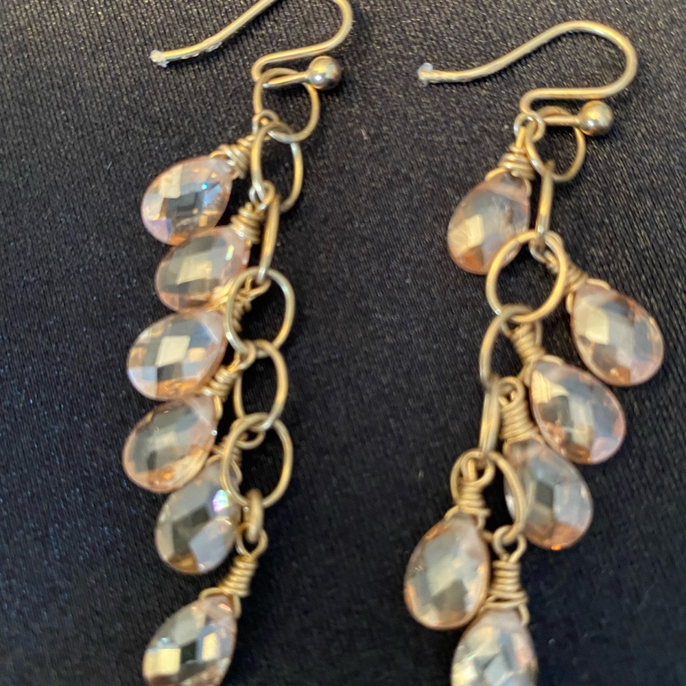 2 inch long gold tone topaz looking crystal hanging earrings